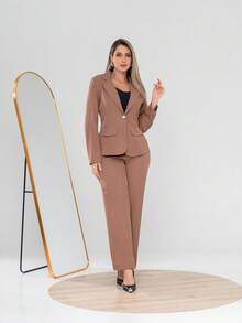 Elegant Twill Jacket And Trouser Set C3035 - Mocha Brown - View 3