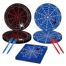 D48Pcs Cartoon Spidey-Themed Birthday Party Plies Happy Birthday Plates And Napkins Set Party Plies Web Baby Shower Decorations Spider Party Decorations - White4 - View 6