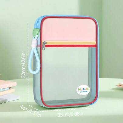 学生必备！大容量多色手提袋，适合收纳文具，完美整理文件和学习资料。采用网布和牛津布拼接而成，色彩鲜艳活力。