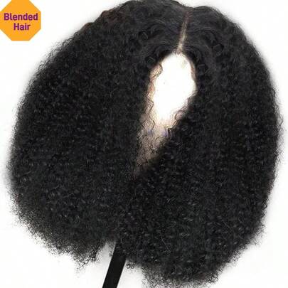 Kinky Curly Glueless 4x4 5x5 Pre Cut Lace Front Closure Wig Wear And Go 13x4 13x6 HD Lace Frontal Wigs Short Bob Curly Style 200% Density Heat-Resistant Synthetic Fiber Mixed Human Blended Hair Wig With Baby Hair For Women Pre-Cut Lace Is Available For 4*4 5x5