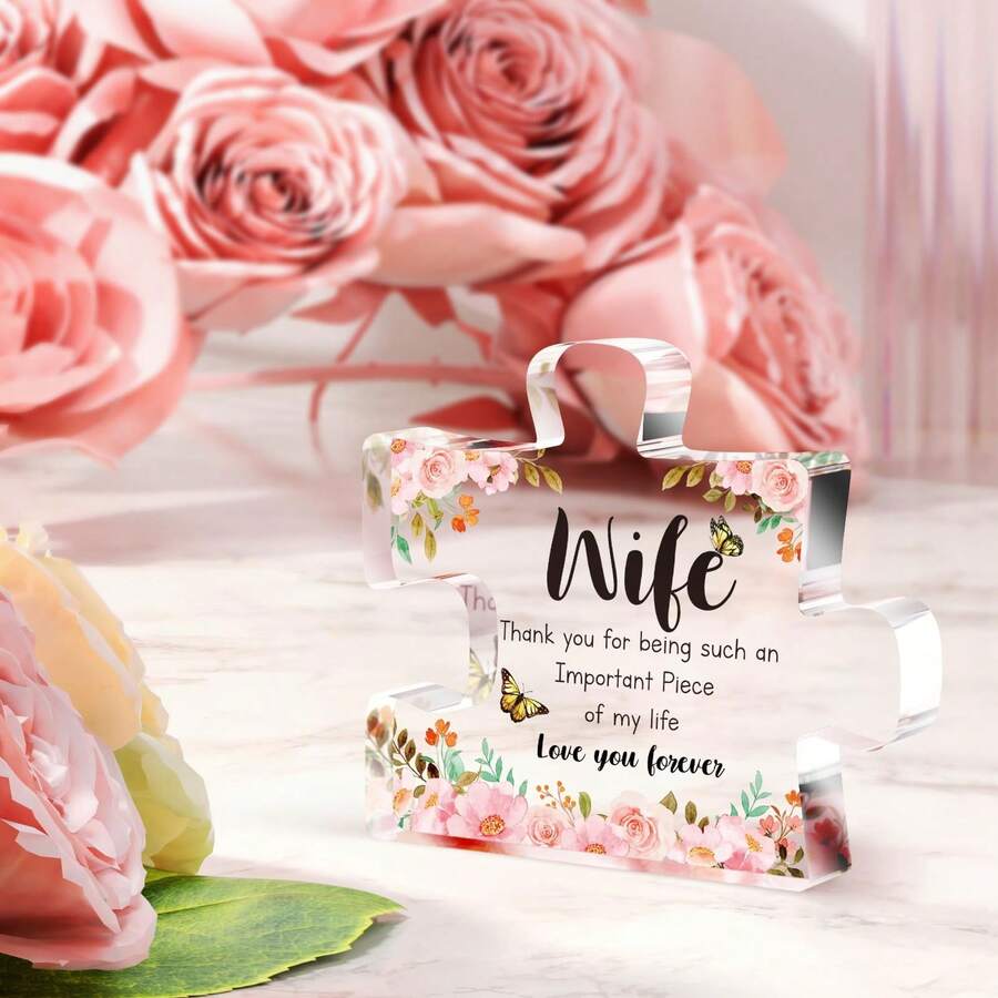 Gift For The Wife - Printed Acrylic Block Jigsaw Puzzle Decoration - The Birthday Gift Meticulously Prepared By The Husband For His Wife - Exquisite Gifts For Wedding Anniversary, Mother's Day, And Wife's Birthday, Creative Suggestions - 1PC - View 1