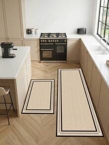 1 pièce Tapis de cuisine vintage minimaliste beige, convient pour le tapis du salon, la salle de bain, la buanderie, la chambre, intérieur/extérieur, le bureau, le couloir, tapis de porte antidérapant, décoration de chambre pour les vacances, le couloir, le tapis de l'espace de jeu. - Nude - Voir 7