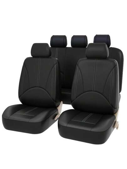 4/9pcs PU Leather Car Seat Covers, Waterproof Seat Protectors, Breathable Seat Covers, Universal Fit For Most Sedans, SUVs, Trucks, Luxury Ventilated Front Seat Covers With Lumbar Support, Rear Seat Covers. 9pcs Set Includes: 2 Front Seat Covers, 1 Backrest Cover, 1 Rear Seat Cover, 5 Headrest Covers. 4pcs Set Includes: 2 Front Seat Covers, 2 Headrest Covers.