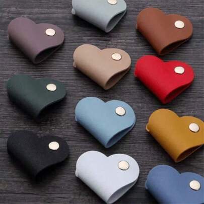 12/8/6/3/1 Pcs Mixed Color Heart-Shaped Cable Organizer, Earphone Wire Winder, PU Leather Cable Organizer, Unisex Gift, Charging Box, Office Essential, Digital Bag, Camera Bag, Electronic Data Cable Organizer, Power Bank Protector, Wallet-Style Travel Camera Bag, Christmas Gift For Kids & Adults, Teacher Essential, Waterproof Lightweight Large Capacity Portable Accessory, Travel Essential, Holiday Essential