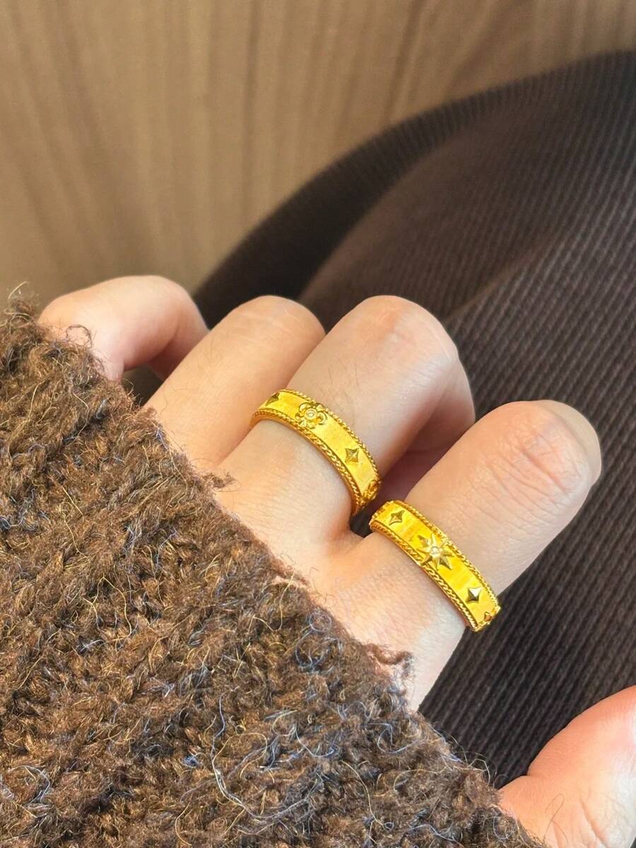 1枚八角星戒指，拉丝设计，精致时尚，独具特色。 - 金色 - 查看 1