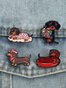 1/4 Stücke süße Dackel Brosche, bezaubernde verschiedene Stile Dekoration, Hund Themen Abzeichen, Unisex Design, Alltags Accessoire Geschenk - Verschiedenfarbig - Übersicht 5