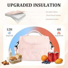 BEENLOVE 1pc Quilted Large Capacity Lunch Bag, Pink Insulated Lunch Box, Reusable Portable Cooler Bag With Multiple Pockets, Waterproof Insulated Lunch Bag, Picnic Lunch Box, Lunch Bag, Insulated Lunch Bag, Cooler Bag, Large Capacity Lunch Box, Essential For Women Travel - 粉色 - 查看 3