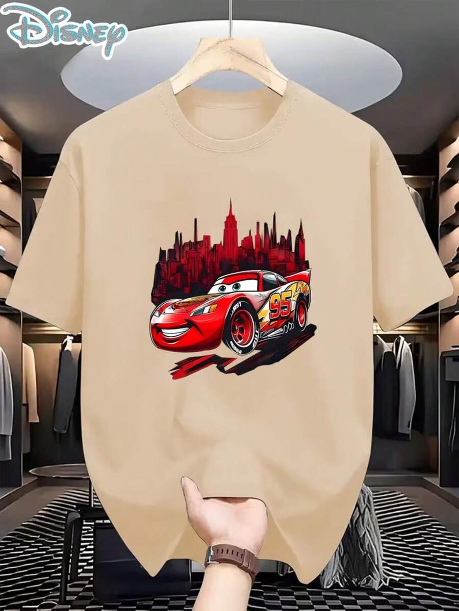 1pc Disney Men'S Graphic T-Shirt Black Breathable Round-Neck CasualTop Featuring A Toy Story Print Design, Suitable For Outdoor Travel AndSports Wear, Casual T-Shirt | Stylish T-Shirt | Quick-Dry Material, Unisex T-Shirt - Apricot - View 1