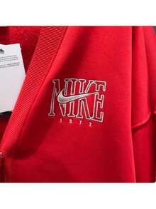 Nike 女士针织开衫，带抓绒内衬，保暖外套，休闲运动外衣 - 紅色 - 查看 12