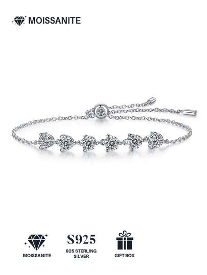Vòng tay Moissanite bạc 925 cao cấp dành cho nữ, thiết kế tối giản, không gây dị ứng, đa năng, phù hợp đeo hàng ngày, quà tặng cho bạn gái, vợ, mẹ vào ngày Valentine, Ngày của Mẹ, đựng trong hộp quà.