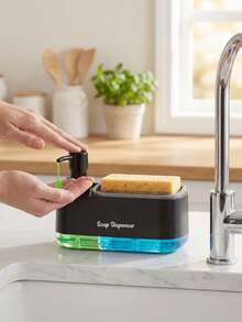 二合一厨房皂液器套装，包含液体皂液器、带海绵架的洗洁精泡沫器、厨房收纳架、水槽置物架、浴室收纳架、清洁用品 - A - 查看 3