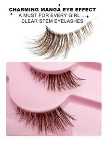 10 Pairs Brown Half-Eye False Eyelashes, Transparent Stem, Natural & Realistic, Enhance Eye Shape, Suitable For Daily Wear, Beginners, Vacation, Dates, Makeup - Brown - View 5