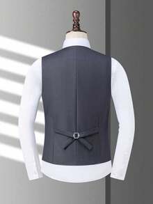 Men's Slim Fit Black Front Closure Suspender Vest, Formal Business Wedding, Spring/Autumn - Grey - View 5