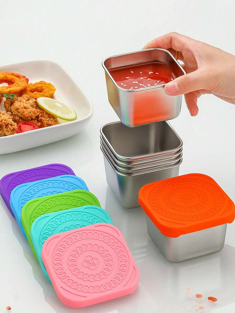1-4pcs 6oz Stainless Steel Small Snack Boxes, Mini Metal Food Storage Containers With Silicone Lids, Leak-Proof Lunch Boxes For Office And Travel - Multicolor - View 1