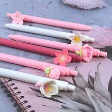 12pcs/Set Sakura & Peach Flower Pattern Random Style (2pcs Pens + 10pcs Refills) 0.5mm Black Ink Retractable Ballpoint Pens, Cute & Beautiful Stationery Suitable For School, Office, Diary, Students, Girls - Multicolor - View 4