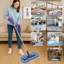 Mops For Floor Cleaning - Dust Mop For Hardwood Floors With 55" Adjustable Handle 3 Thickened Washable Pads - Wet Dry Mopping For Pet Hairs Walls Tile Wood Laminate Home Kitchen - Dark Blue - 查看 6