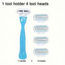 Precision Women's Hair Removal Kit:  & Painless Manual Tool, 4 Interchangeable Blades, 3-Layer Stainless Steel, Non-Slip Ergonomic Handle For Effortless Grooming - Blue - 查看 7