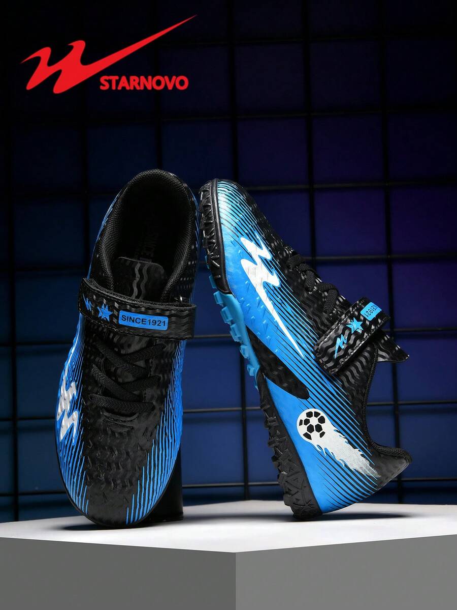 STARNOVO Kids' Football/Soccer Shoes, Suitable For Boys And Girls, For Indoor/Artificial Turf Football Training, Comfortable Lining With Design, Fashionable Sports, Suitable For Football Training And Matches, Professional Football Shoes (This Item Is Standard Size, It Is Recommended To Order 1 Size Smaller If Your Foot Type Is Slim, And 1 Size Larger If Your Foot Type Is Wide) - Black - View 1