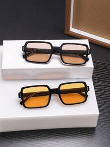 2 PCS Men's Classic Square Fashion Glasses Black Polycarbonate Frame Soft Tinted Lenses Suitable For Daily Commute With Glasses Box - Multicolor - View 3