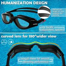 Adult Anti-Fog Swim Goggles Wide & Secure Fit - All Black/Non-polarized Clear Lens - View 6
