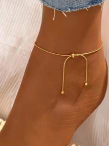 1pc Minimalist Elegant Versatile Casual Anklet, Suitable For Summer Daily Wear, Beach Vacation, Commuting - Gold - View 4