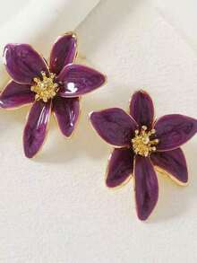 1 par de Pendientes de estilo ins clásico de Europa y América con viento retro de Hong, con patrón de flores rojas esmaltadas, joyería de pendientes de botón - Naranja - Ver 10