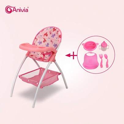  Anivia Brand High Chair Toy, Suitable For 3+ Years Old Kids Play House, 11-18 Inch Doll High Chair Toy With 5-Piece Feeding Toy Set, Ideal Children's Holiday, Christmas, And Birthday Gift