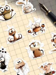 50 piezas Pegatinas de arte animal para scrapbooking, funda de teléfono, cuaderno, diario, tableta, planificador, equipaje, guitarra, monopatín, decoración de violín, suministros de scrapbooking, papelería, pegatinas divertidas, Kindle - Arte animal - Ver 2