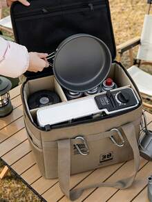 户外露营炊具收纳袋 | 大容量防水炉具、气罐、锅具整理袋 | 便携式野餐、公路旅行、钓鱼装备包 | 多功能露营装备箱 | 手提箱 | 多口袋设计便携式餐包 - 彩色 - 查看 6