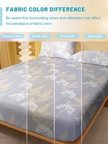 1pc Minimalist Modern Floral Leaf Print Washed Fitted Sheet, Bedroom Printed Bed Cover, Bedding (Pillow Case Not Included) - Multicolor - View 5