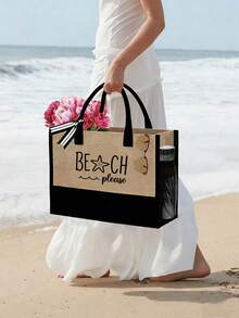 女士沙滩手提包套装，包含一个印有“Beach”字样和海星图案的大容量手提包，搭配黑色时尚眼镜、沙滩帽、2个化妆包、可重复使用的购物袋、迷你零钱包和多功能收纳袋，适合周末度假和工作出行。 - 彩色 - 查看 14