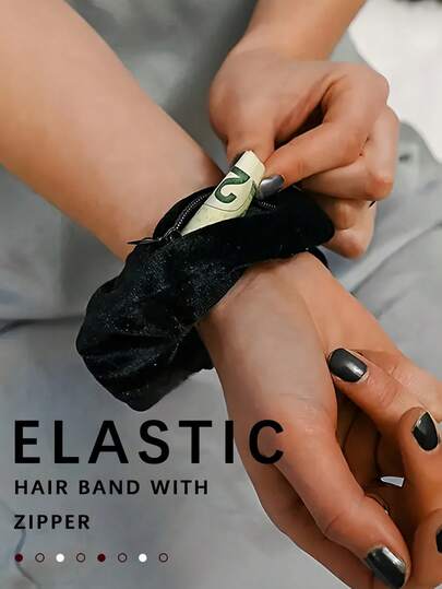 Pocket Scrunchies Hair Ties With Hidden Zipper Hair Tie With Hidden Storage Compartment Elastic Hair Bands Lightweight Hair Tying Mini Bag For Women Cash Lipstick Keys Valuables Items For Travel Outdoor Running Camping Fitness Gym Bag Running Equipment Accessories
