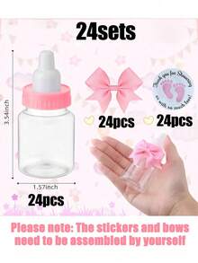 24/12/1 Set - Baby Shower Party Geschenke - Mini Milchflasche Party Geschenktüten Box 1,5"X3,5" - Plastik Milchflaschen mit Dankeschön Aufklebern und Schleifen Baby Shower Geschenke für Gäste Jungen Süßigkeiten Deko - Baby Shower Süßigkeitenglas (Rosa) - Verschiedenfarbig - Übersicht 8