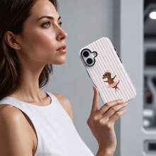 Ốp điện thoại hình chó Dachshund dễ thương, màu hồng sọc, kiểu dáng nữ tính, tương thích với iPhone 17, 16, 15, 14 Pro Max, Plus, 13, 12, 11 - Nhiều màu - Xem 3