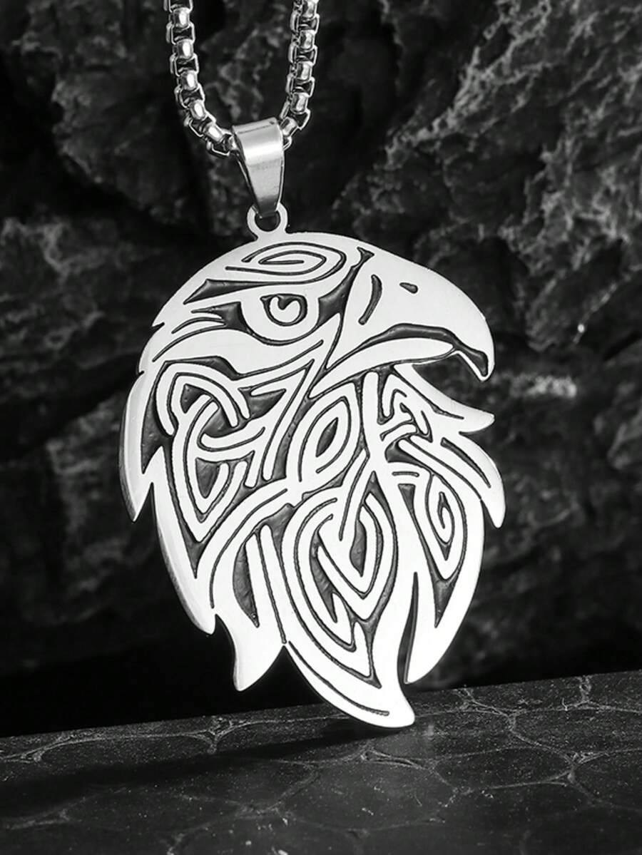 1件新款不锈钢凯尔特结鹰头乌鸦吊坠项链，男士朋克嘻哈摇滚时尚饰品礼品 - 時尚 - 查看 1