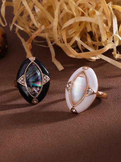 1pc Retro Glazed Black & White Alloy Resin Chic Minimalist Ring, Suitable For Daily Wear