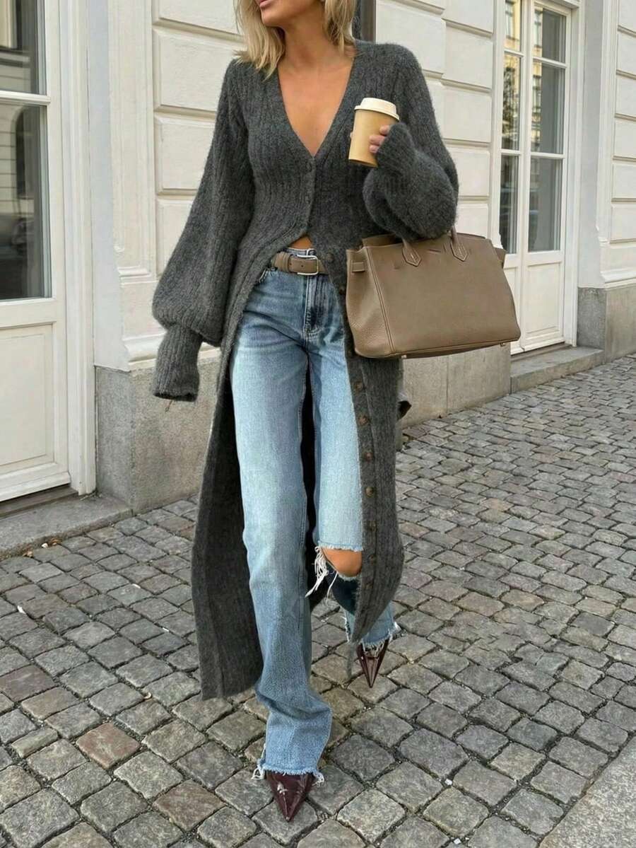Versatile Knitted Dress + Knitted Cardigan, Elegant Minimalist Fashion ...