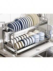 Stainless Steel Dish Rack - 2-Tier Kitchen Dish Drying Rack With Drainboard,Cutting Board Holders,Utensil Holder - Multifunctional Rustproof Dish Drainer For Home Kitchen Countertops - Space-Saving, Easy To Clean, And Durable Kitchen Accessories - Multicolor - View 9