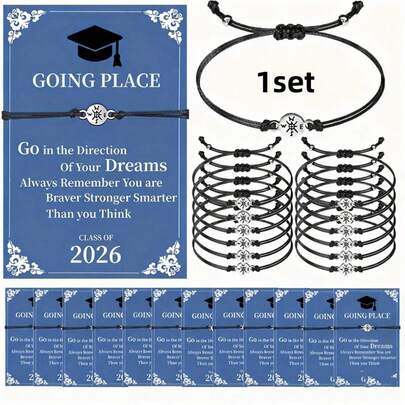 16pcs Graduation Bracelet Set 2026, Adjustable Compass Charm, University & High School Graduation Gift