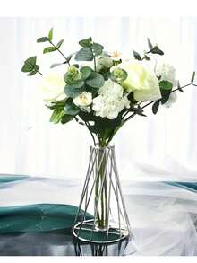 1 pieza Elegante jarrón para decoración del hogar en fiestas de boda con marco de metal hueco, adecuado para flores secas/artificiales, centro de mesa para días festivos - florero - Ver 10