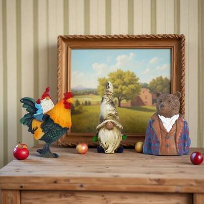 1 Piece Of American-Style Brown Bear Figurine Wearing A Suit - Vintage Dwarf Figurine - Pastoral Rooster Harvest Festival Decoration - Garden Farmhouse Decoration Miniature Figurine