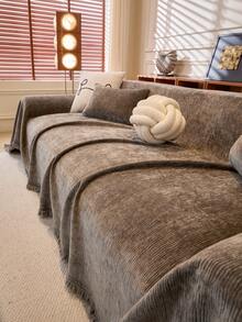 1 chiếc chăn sofa chất liệu chenille cao cấp, màu trơn, phù hợp cho mọi mùa, chống trầy xước, phong cách tối giản sang trọng, bảo vệ sofa trang trí, thích hợp cho phòng khách, phòng ngủ, phòng học, văn phòng, câu lạc bộ, tiệc tùng. - Màu xám đen - Xem 7