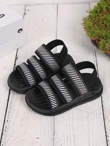 Dép liền thân cho bé trai với quai thun kẻ sọc, giày lười thời trang, thủ công dệt. - màu đen - Xem 3