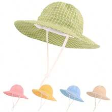 Sun Hat For Baby Boys Girls Adjustable Toddler Kids Sun Protection Hat Wide Brim Summer Play Hat With Chin Strap - Seersucker Plaid Six-panel Hat - View 2