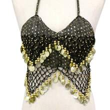 Áo croptop buộc dây tua rua đính sequin dành cho nữ, trang phục múa bụng phong cách Bohemian cho các lễ hội và buổi biểu diễn. - Nhiều màu - Xem 10