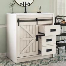 31 Inch Farmhouse Bathroom Vanity With Sink – Wood Grain Cabinet With Sliding Barn Door, Drawers & Metal Handles - 白色 - 查看 1