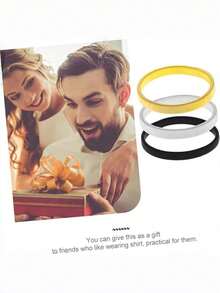 2pcsFashionable Luxury Spring Bracelet, Elastic Arm Band, Men's Wristband Cuff, Suitable For Birthday Gifts, Small Presents - Black 1 Pair - View 5