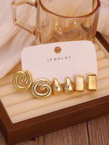 1-9 Pairs Bohemian Style Gold Tone Earring Set, Includes Hypoallergenic Small Hoops, Thick Hoops, And Starfish, Shell, Flower Stud Earrings, Lightweight & Comfortable, Minimalist Design, Suitable For Daily Wear And Vacation - Golden Flowers - View 5