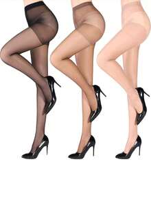 1 đôi quần tất định hình gợi cảm dành cho nữ, có chức năng kiểm soát vùng bụng và nâng mông, kiểu dáng tối giản, màu trơn trong suốt. - Nhiều màu - Xem 2