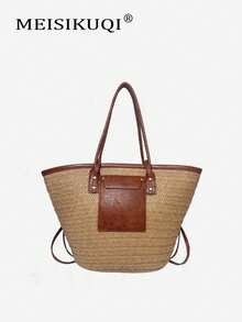 2026 New Straw Woven Bag, Essential For Spring/Summer Beach Vacation, Wicker Basket Tote Bag, Versatile Shoulder Bag - Khaki - View 2